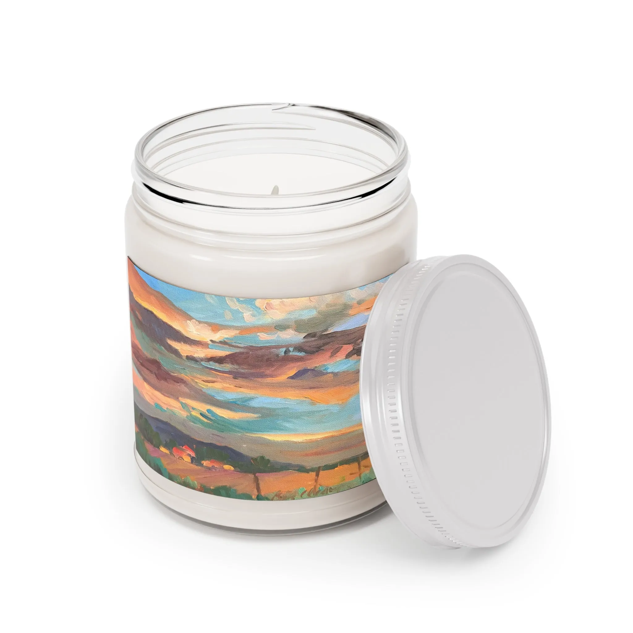 9oz Eco-Friendly Scented or Unscented Soy Wax Candle Jar  with 'Fall Sky' Artwork by American Artist Barbara Cleary (Fall Collection)