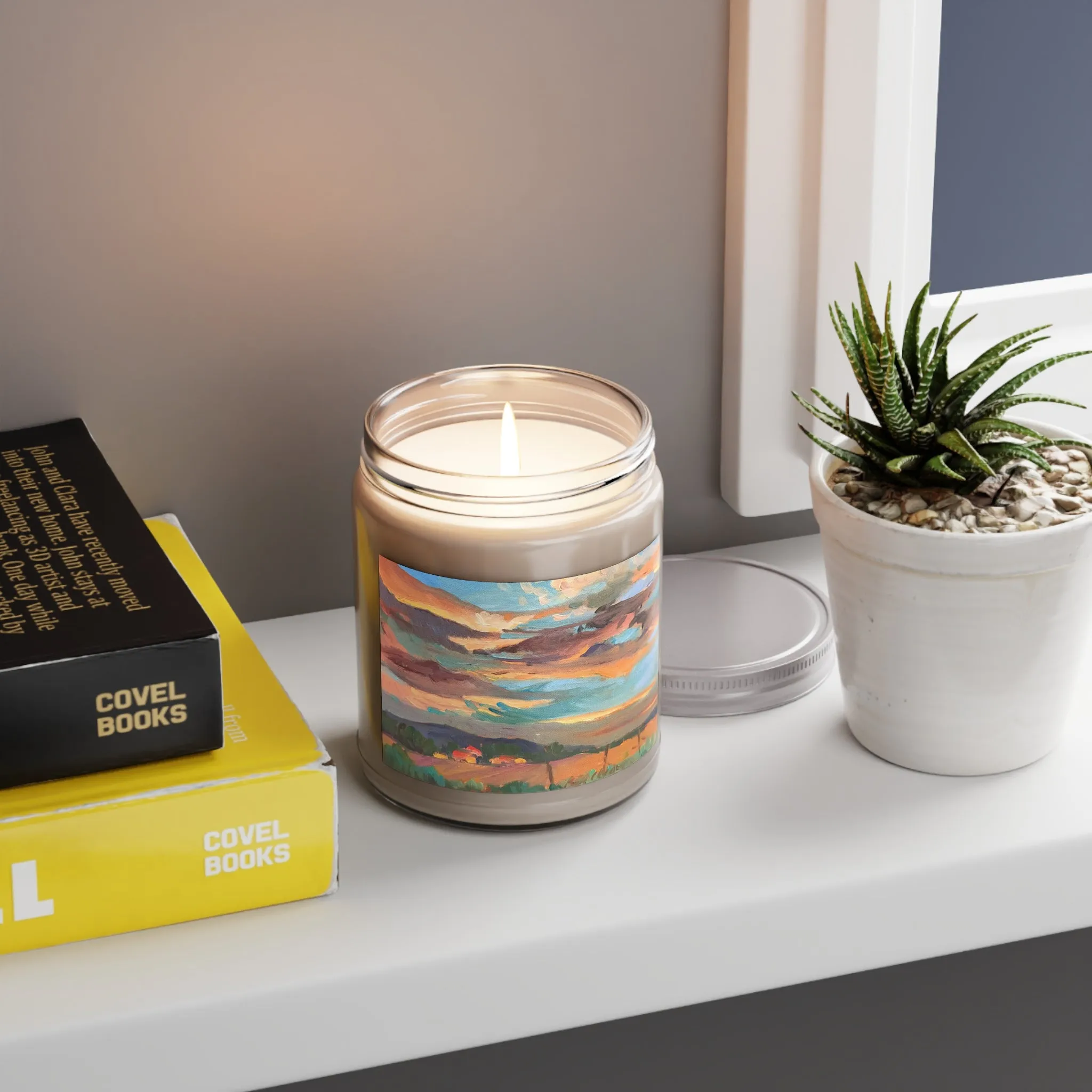 9oz Eco-Friendly Scented or Unscented Soy Wax Candle Jar  with 'Fall Sky' Artwork by American Artist Barbara Cleary (Fall Collection)