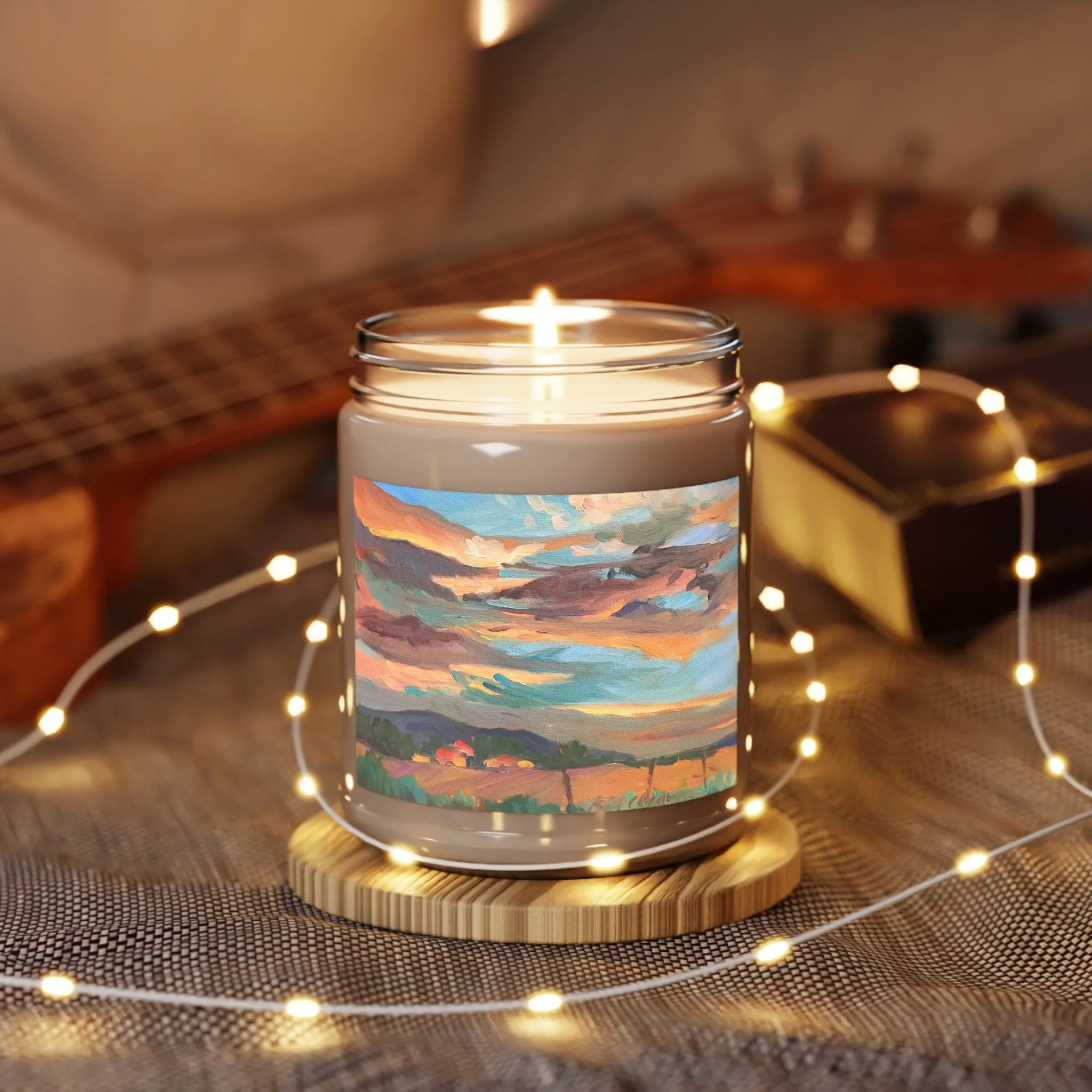 9oz Eco-Friendly Scented or Unscented Soy Wax Candle Jar  with 'Fall Sky' Artwork by American Artist Barbara Cleary (Fall Collection)
