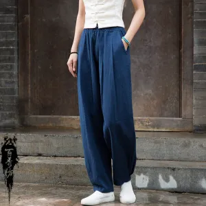 Autumn Linen Pants, Women Long Pants,Causel Women's Autumn Cotton Pants, Vintage Solid Color Linen Pants