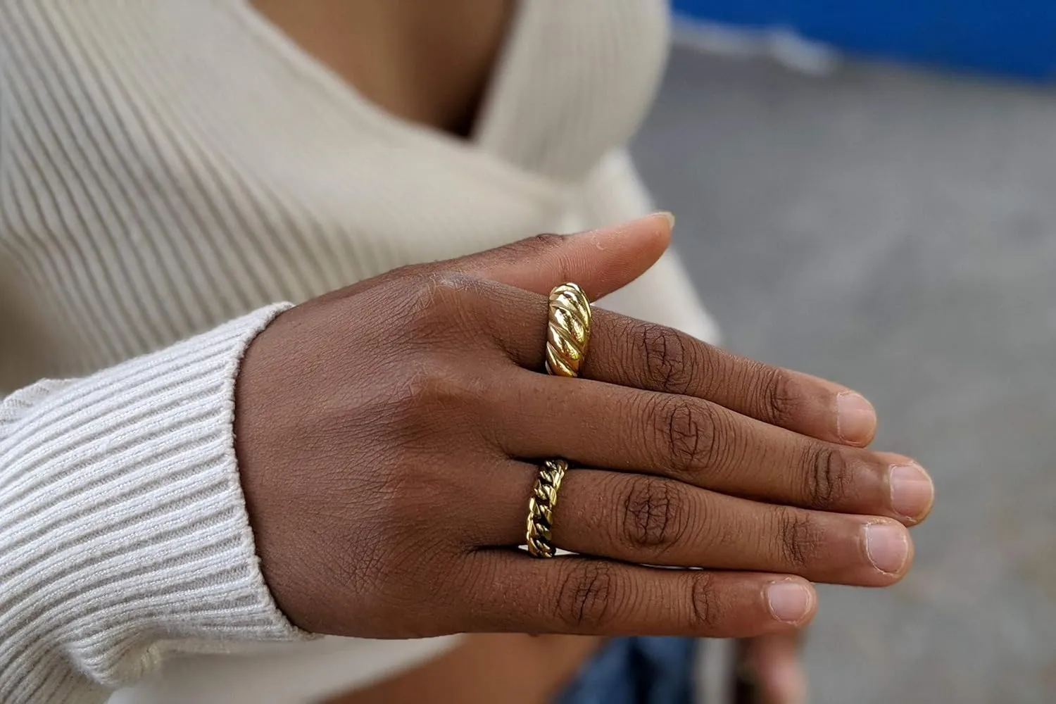 Baguette Dome Ring | CZ Set Gold Dome Ring | CZ Stacking Thick Band