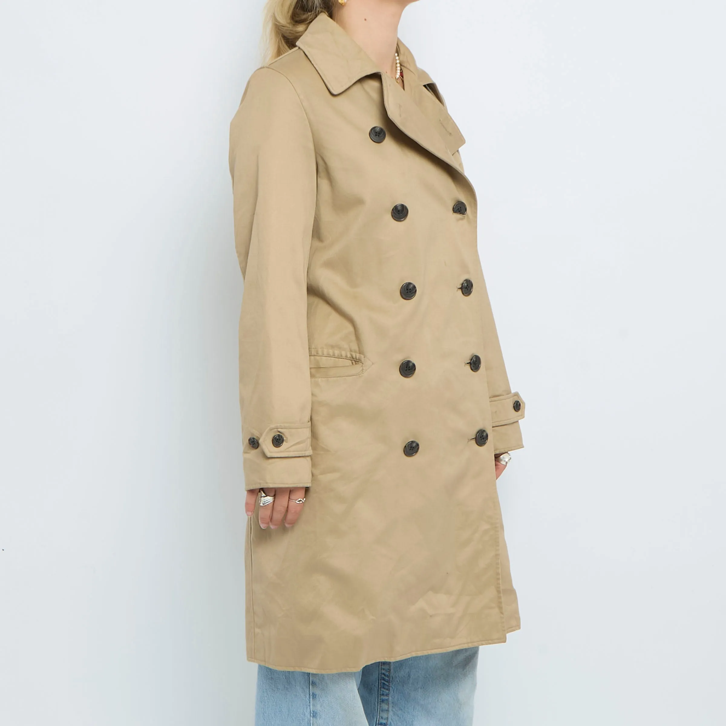 Beige Double Breasted Trench Coat - UK 10