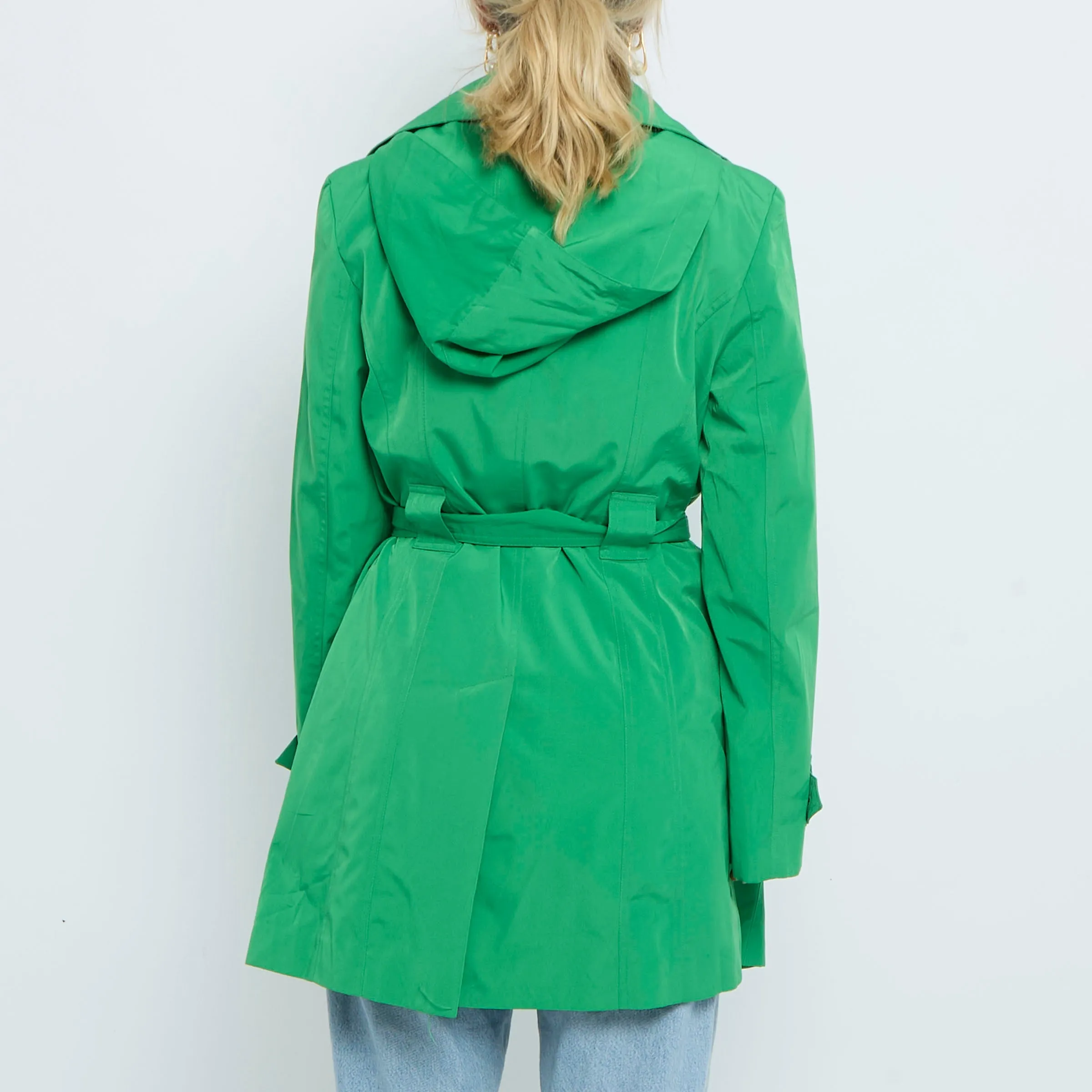 Calvin Klein Green Hooded Trench Coat with Belt  - S