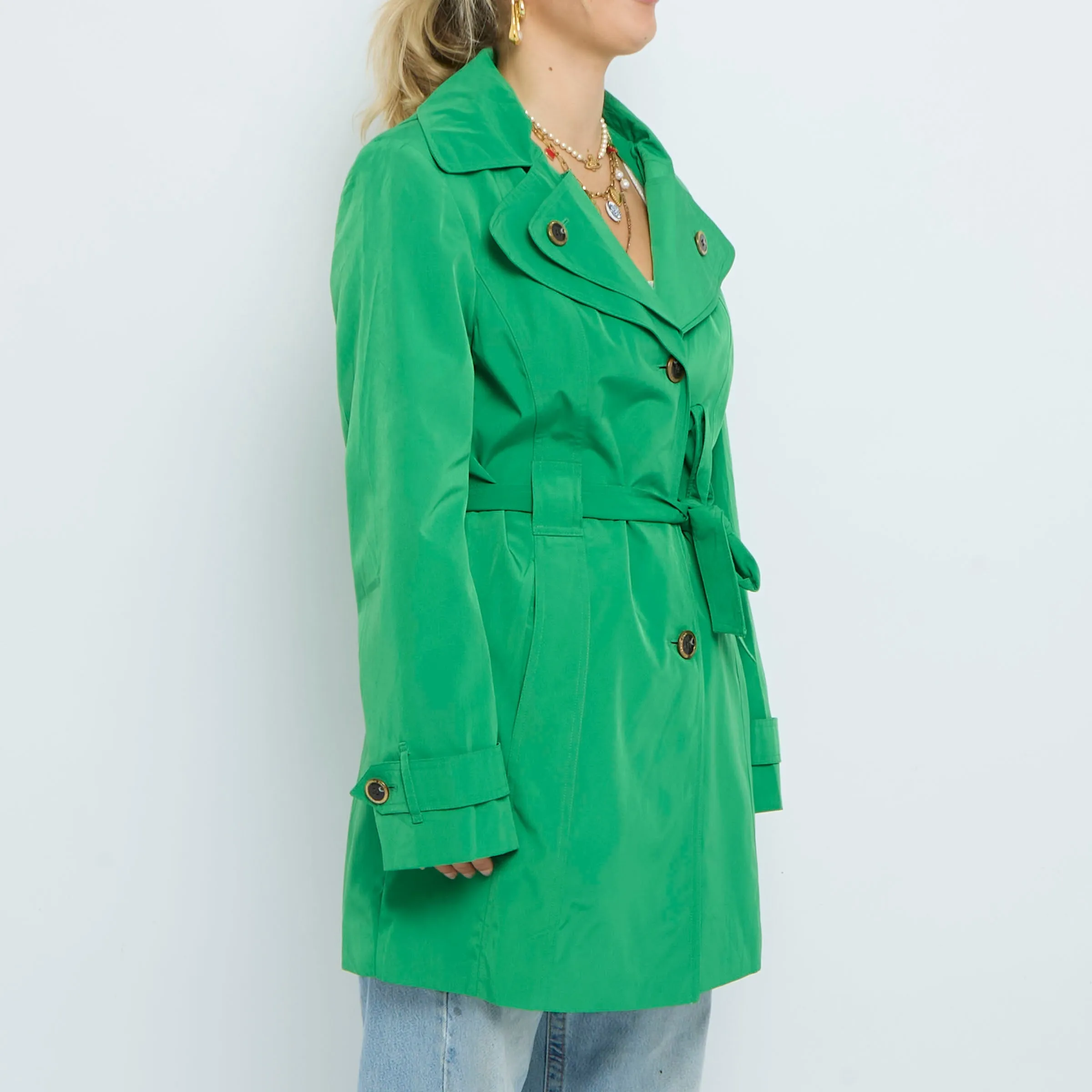 Calvin Klein Green Hooded Trench Coat with Belt  - S