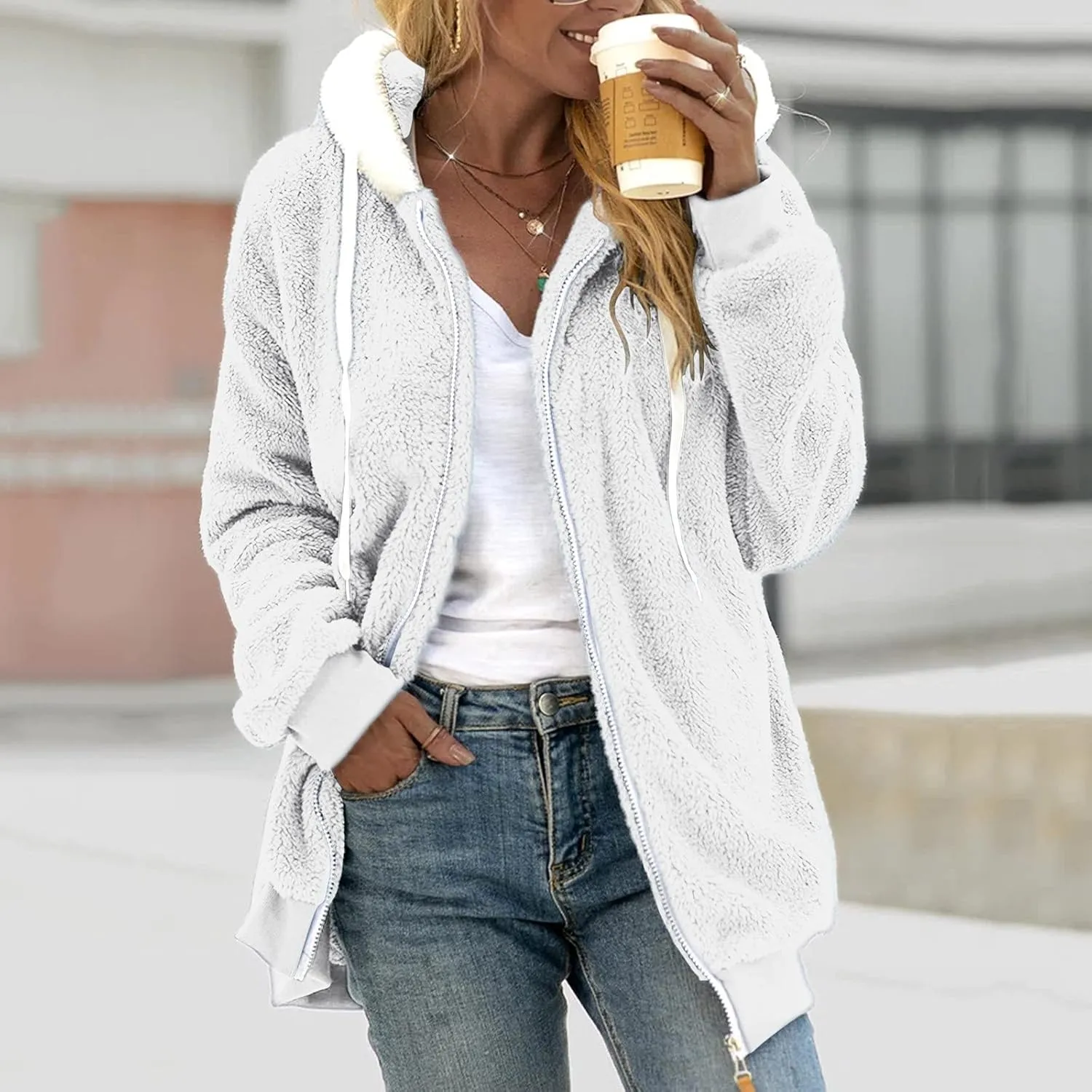 Cardigan for Women Winter Fashion Plus Size Long Fleece Jacket Casual Long Sleeve Open Front Coat Fuzzy Outerwear