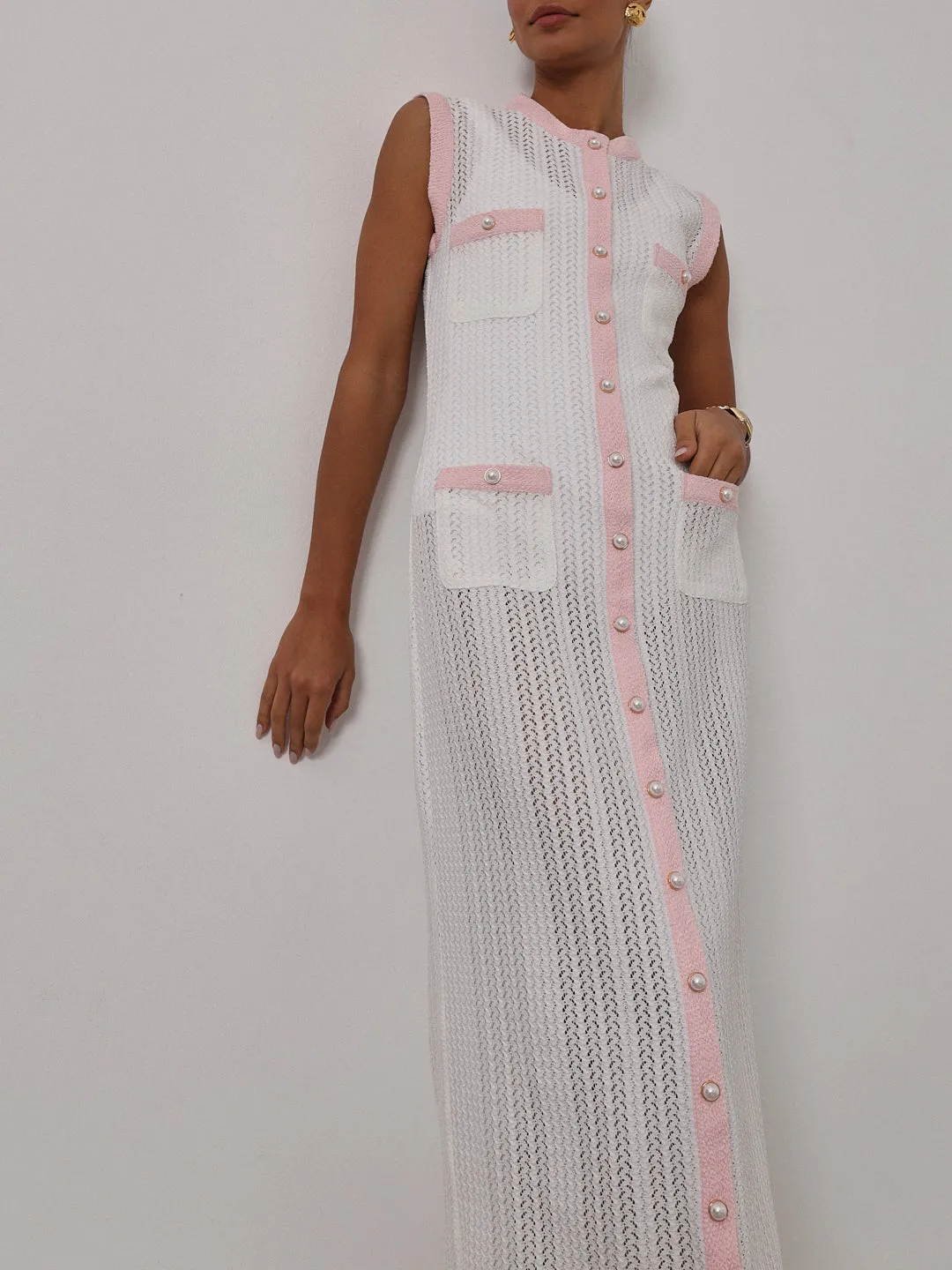 Carlton Contrast Maxi Dress | White & Pink