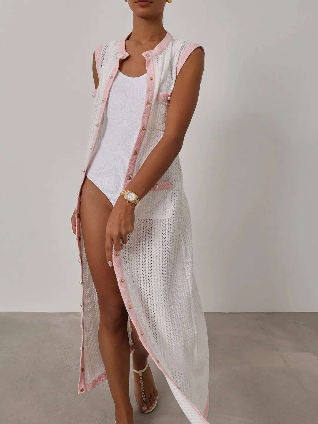 Carlton Contrast Maxi Dress | White & Pink