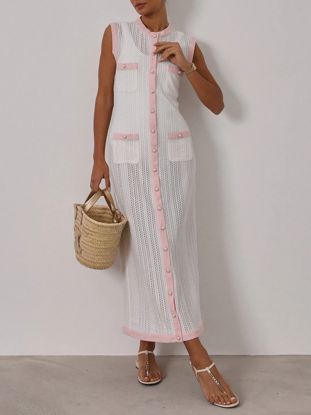 Carlton Contrast Maxi Dress | White & Pink