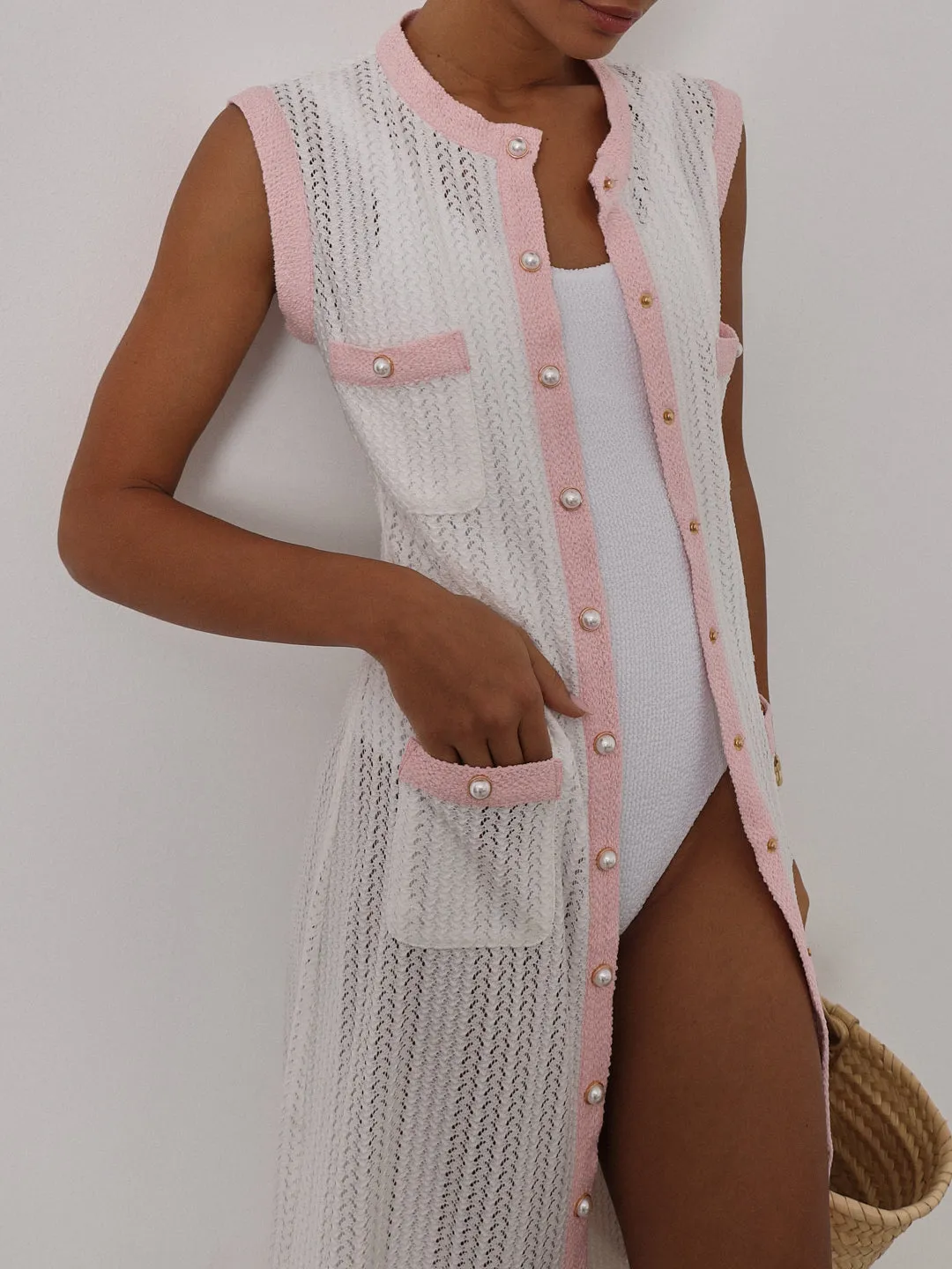 Carlton Contrast Maxi Dress | White & Pink