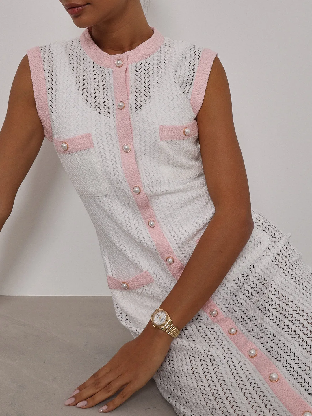 Carlton Contrast Maxi Dress | White & Pink