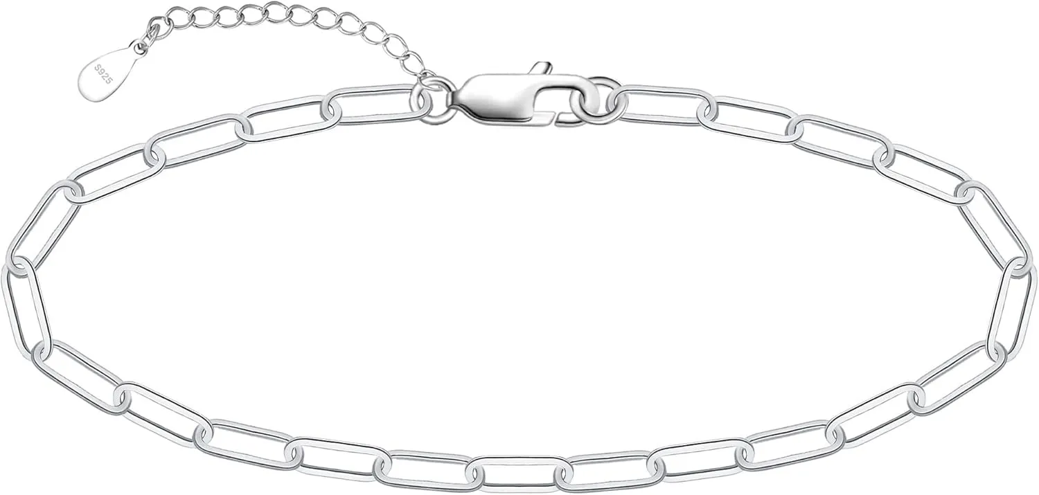 CHIC & ARTSY 925 Sterling Silver Bracelet for Women | Paperclip/Mariner/Figaro Chain Bracelet | Size 6.5 to 8.5 Inches Adjustable