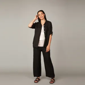 Double Pocket Linen Blouse (Black)