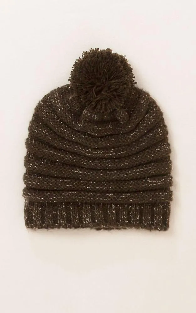 HM811 Striped Knit Pom Pom Hat