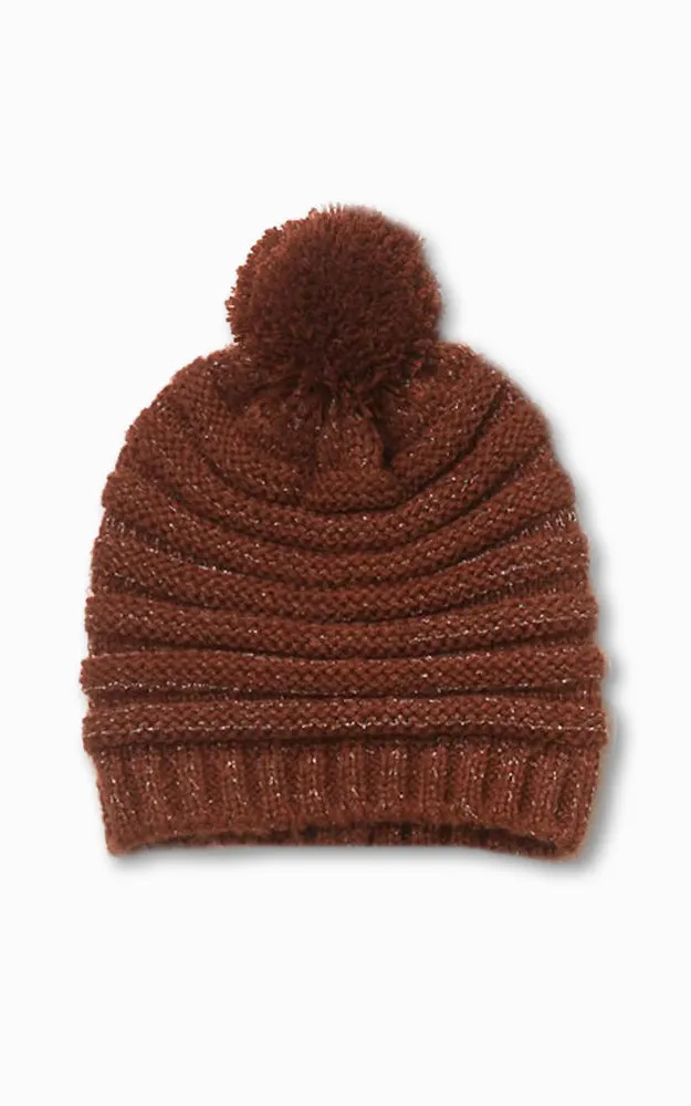 HM811 Striped Knit Pom Pom Hat