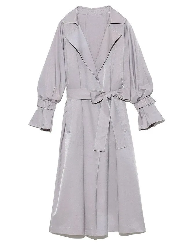 Joskaa Christmas Gift Kuzuwata Turn Down Collar Long Sleeve Solid Sashes Mid-length Trench 2024 Autumn New Women Jacket Office Lady Temperament Coats
