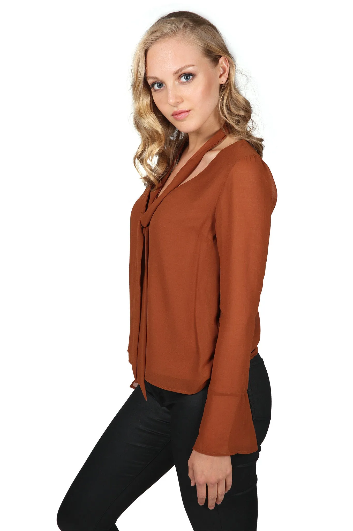 RIMA SCARF BLOUSE - WHISKEY