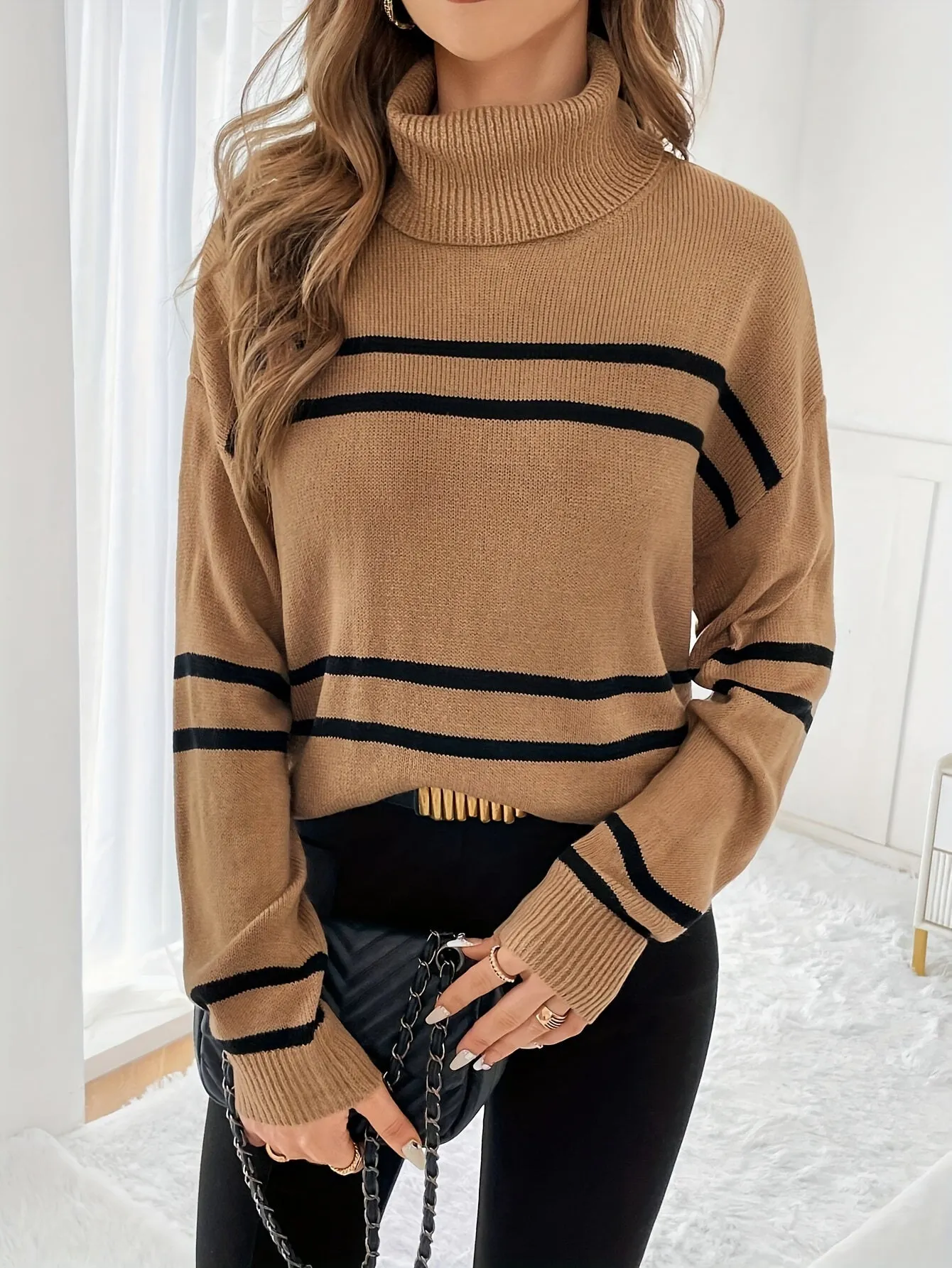 Thea  Striped Turtleneck Sweater