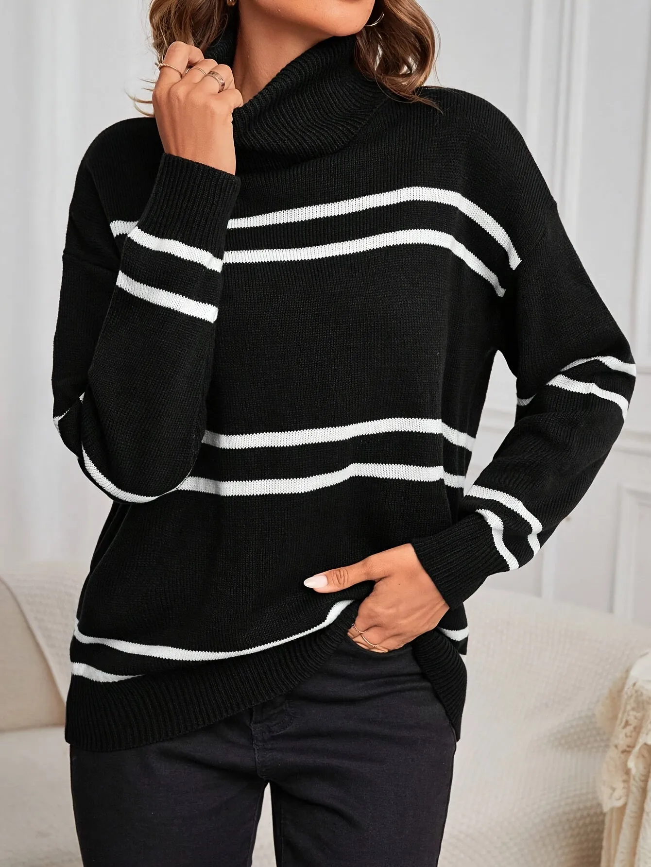 Thea  Striped Turtleneck Sweater