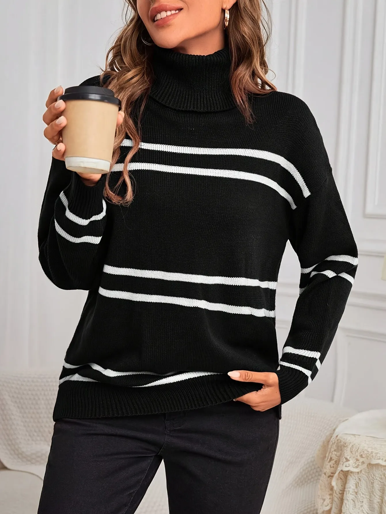 Thea  Striped Turtleneck Sweater