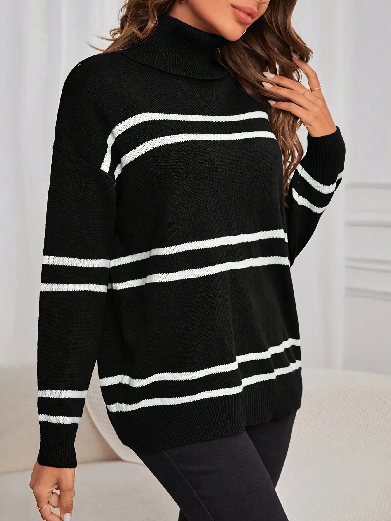 Thea  Striped Turtleneck Sweater