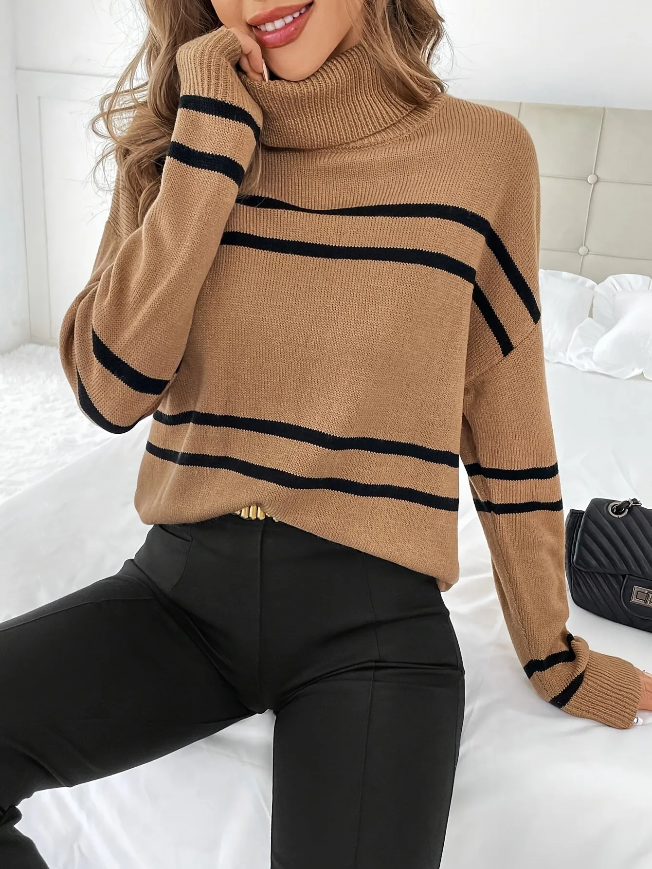 Thea  Striped Turtleneck Sweater