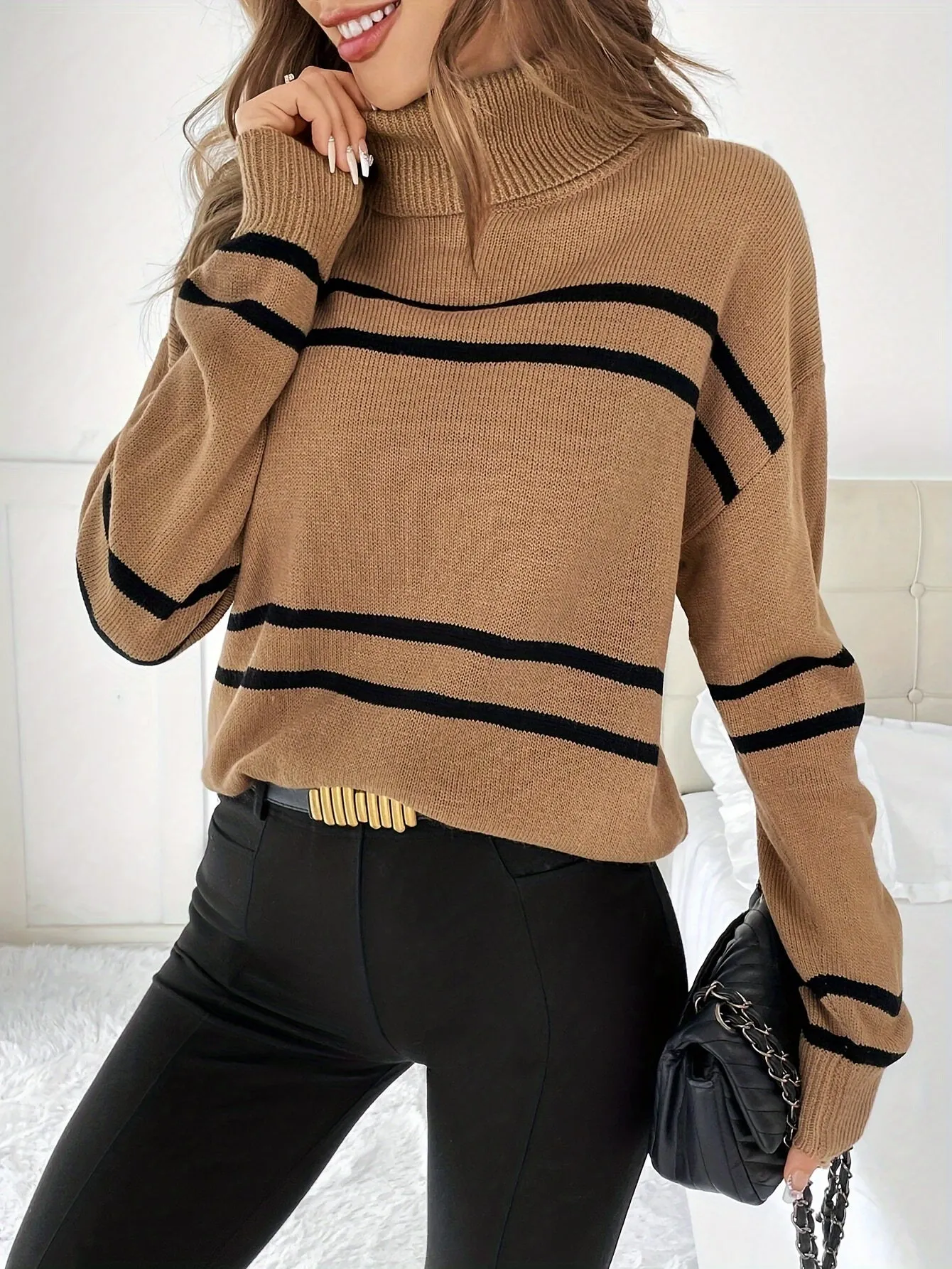 Thea  Striped Turtleneck Sweater