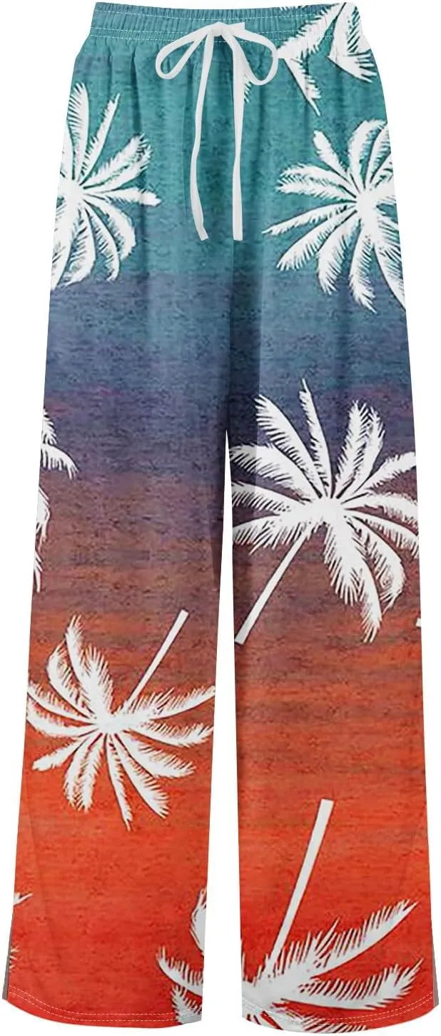 Travel Pants Women 2025 Palazzo Dressy Baggy Floral Relaxed Fit Trendy Bohemian Style Bottoms