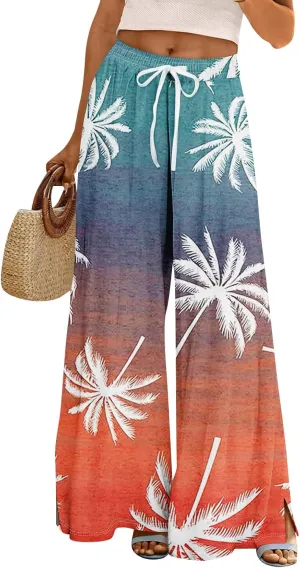Travel Pants Women 2025 Palazzo Dressy Baggy Floral Relaxed Fit Trendy Bohemian Style Bottoms