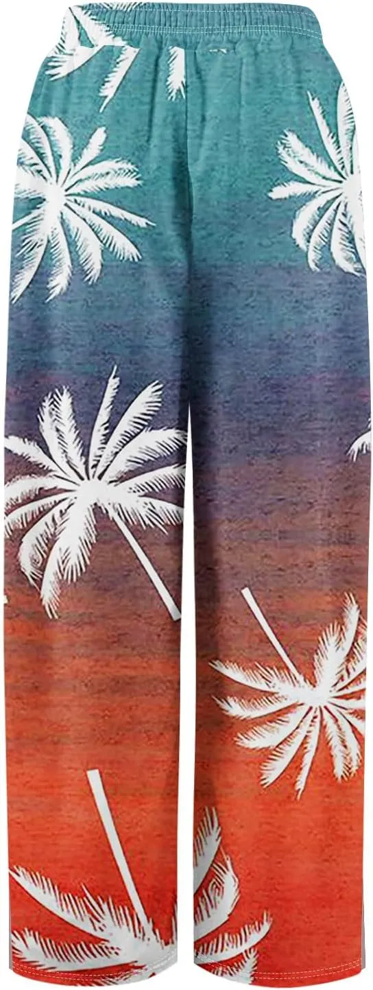 Travel Pants Women 2025 Palazzo Dressy Baggy Floral Relaxed Fit Trendy Bohemian Style Bottoms