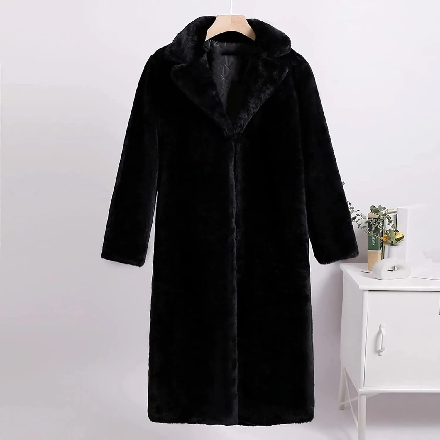 tuduoms Womens Faux Fur Sherpa Long Jacket Winter Coats Thickened Fleece Overcoat Cotton Padded Warm Fluffy Coat Plus Size