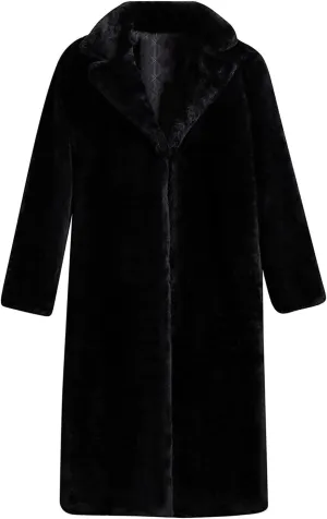 tuduoms Womens Faux Fur Sherpa Long Jacket Winter Coats Thickened Fleece Overcoat Cotton Padded Warm Fluffy Coat Plus Size
