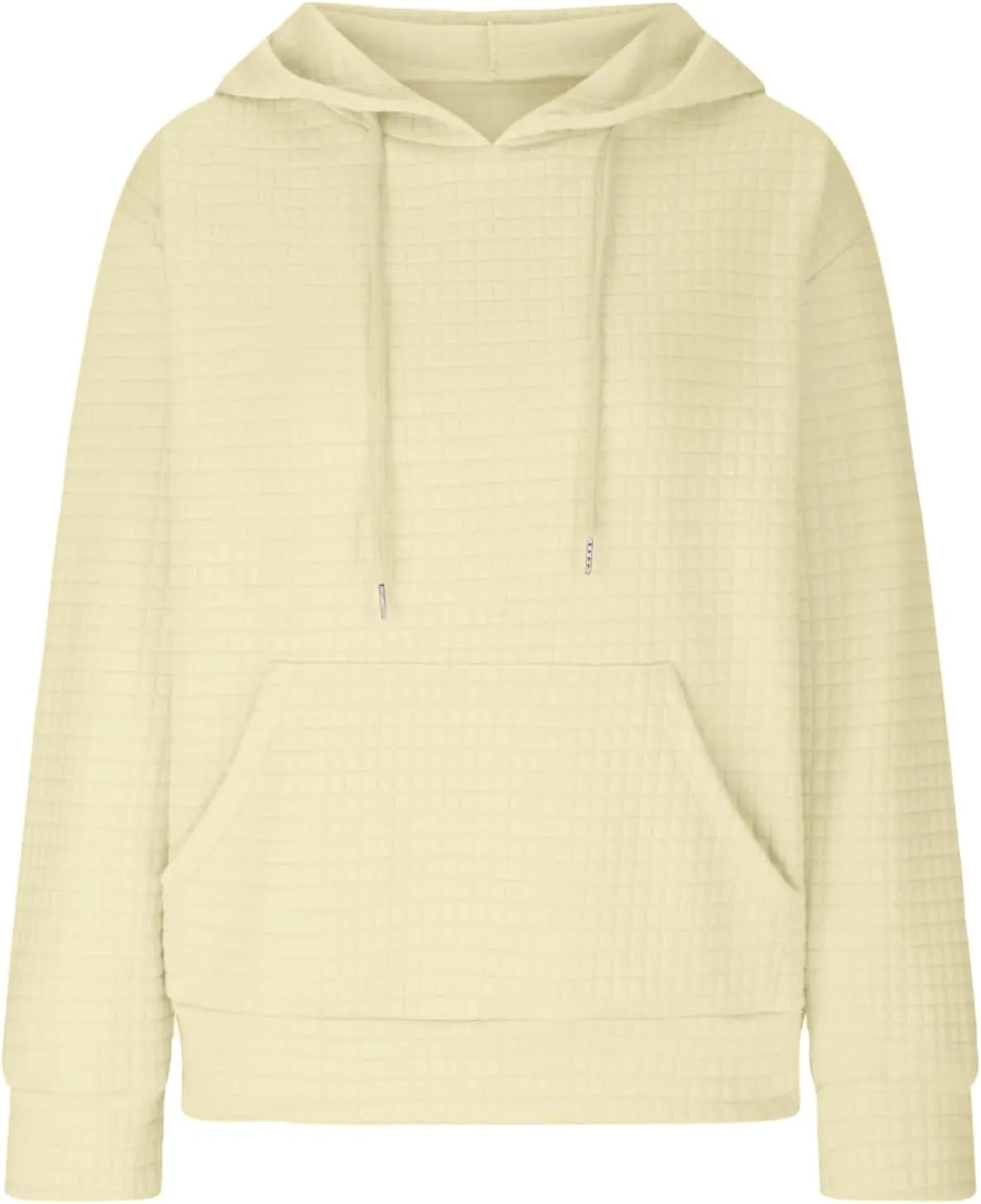 Womens Hoodies Fashion Solid Color Tops Long Sleeve Casual Loose Fitted Sweatshirt Pocket Drawstring Pullover