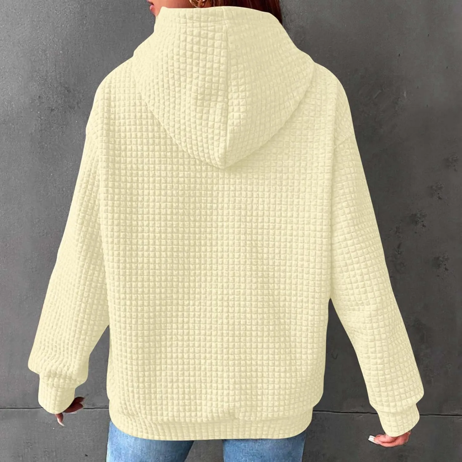 Womens Hoodies Fashion Solid Color Tops Long Sleeve Casual Loose Fitted Sweatshirt Pocket Drawstring Pullover