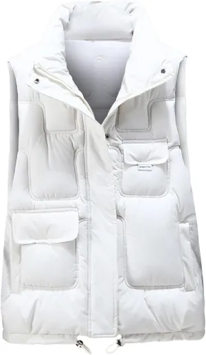 Work Vest For Women Outdoor Fishing Down Vest Utility Safari Travel Vest With Multi Pocket Winter Padded Jacket Coat