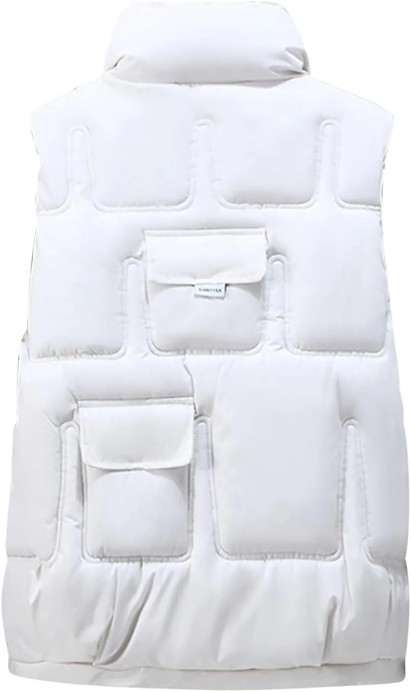 Work Vest For Women Outdoor Fishing Down Vest Utility Safari Travel Vest With Multi Pocket Winter Padded Jacket Coat